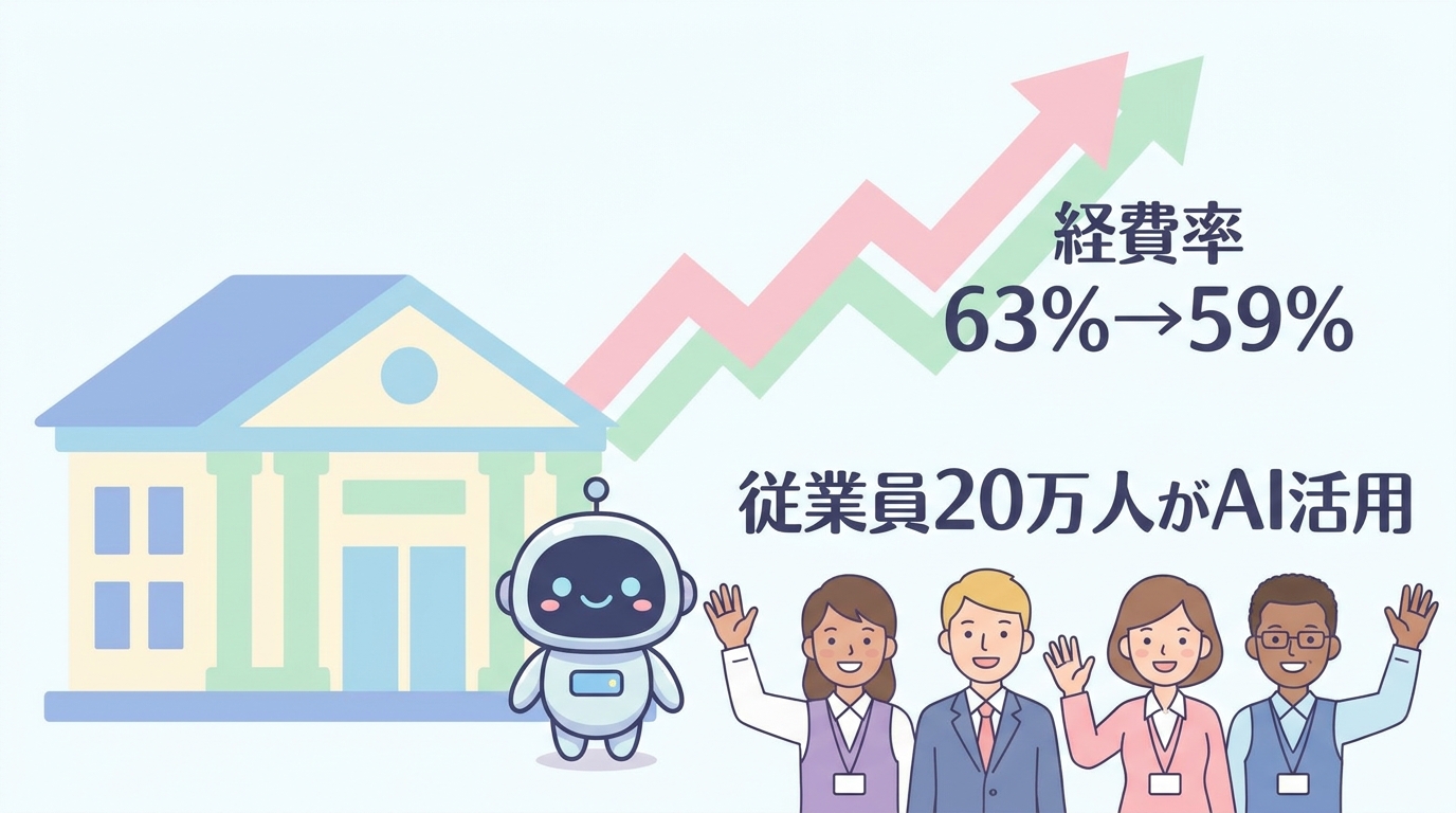 バンク・オブ・アメリカのAI活用と経費率改善(従業員20万人がAI活用・経費率63%→59%)