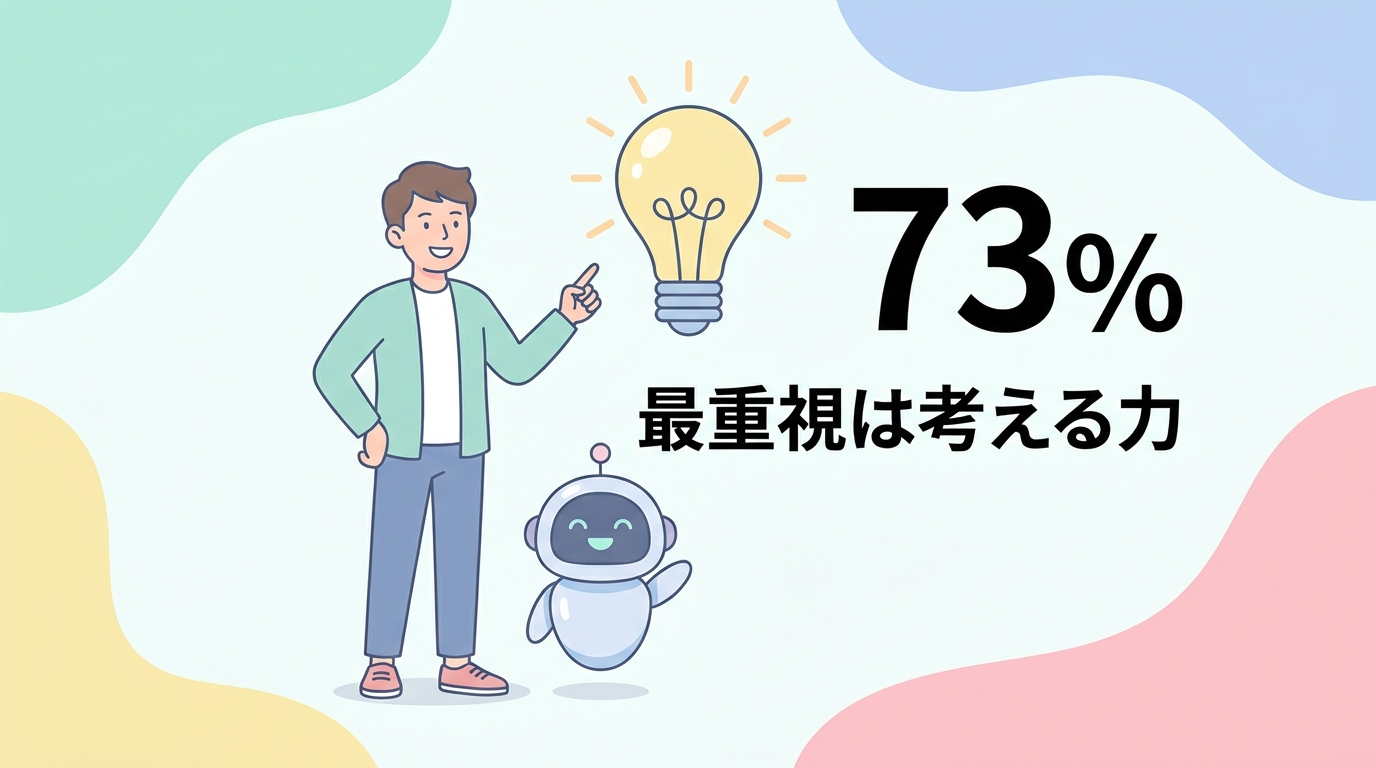 採用で最重視されるのは考える力(73%)のイメージ図