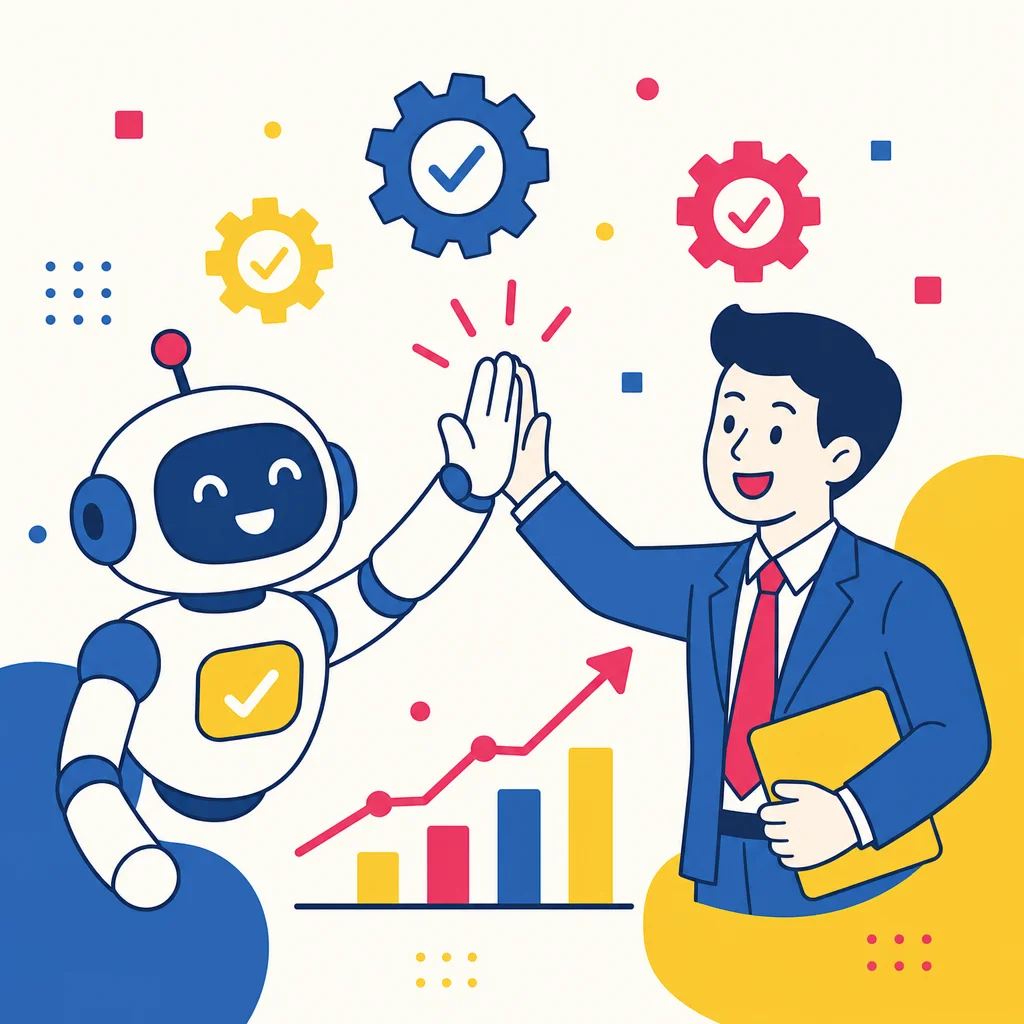 ロボットとコンサルタントがハイタッチするイラスト