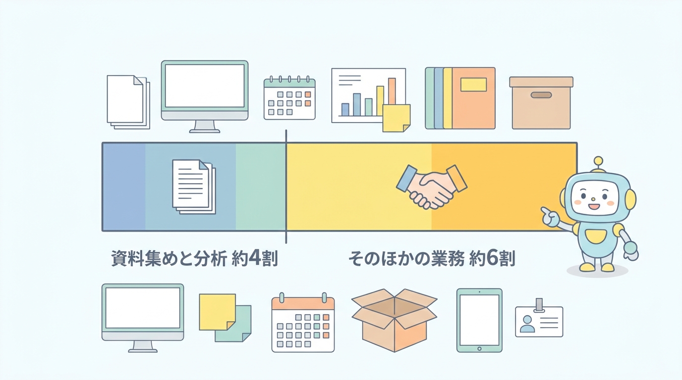 担当者の時間の内訳 資料集めと分析が約4割