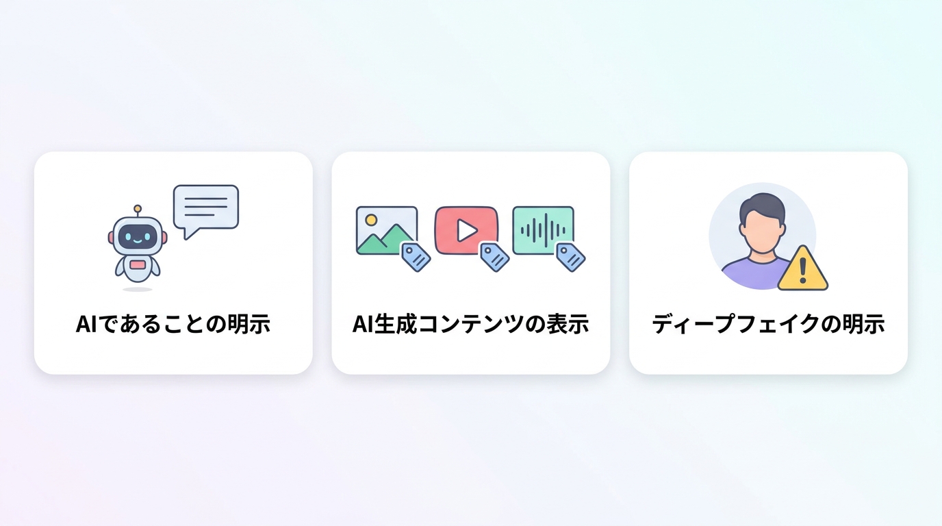 EU AI Actの透明性義務の3つの中身を示した解説図