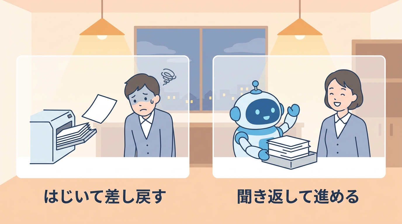 はじいて差し戻す／聞き返して進める の対比
