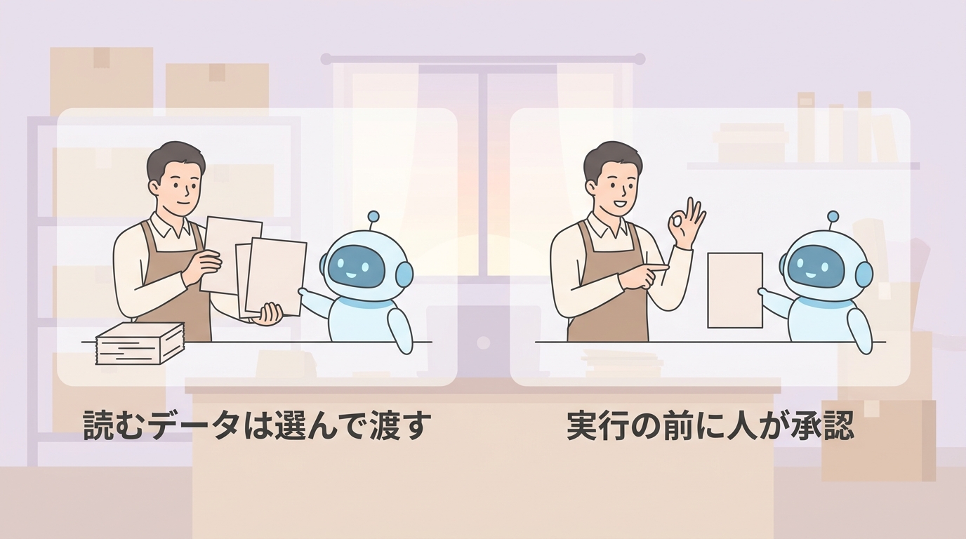 読むデータは選んで渡す／実行の前に人が承認 の権限設計