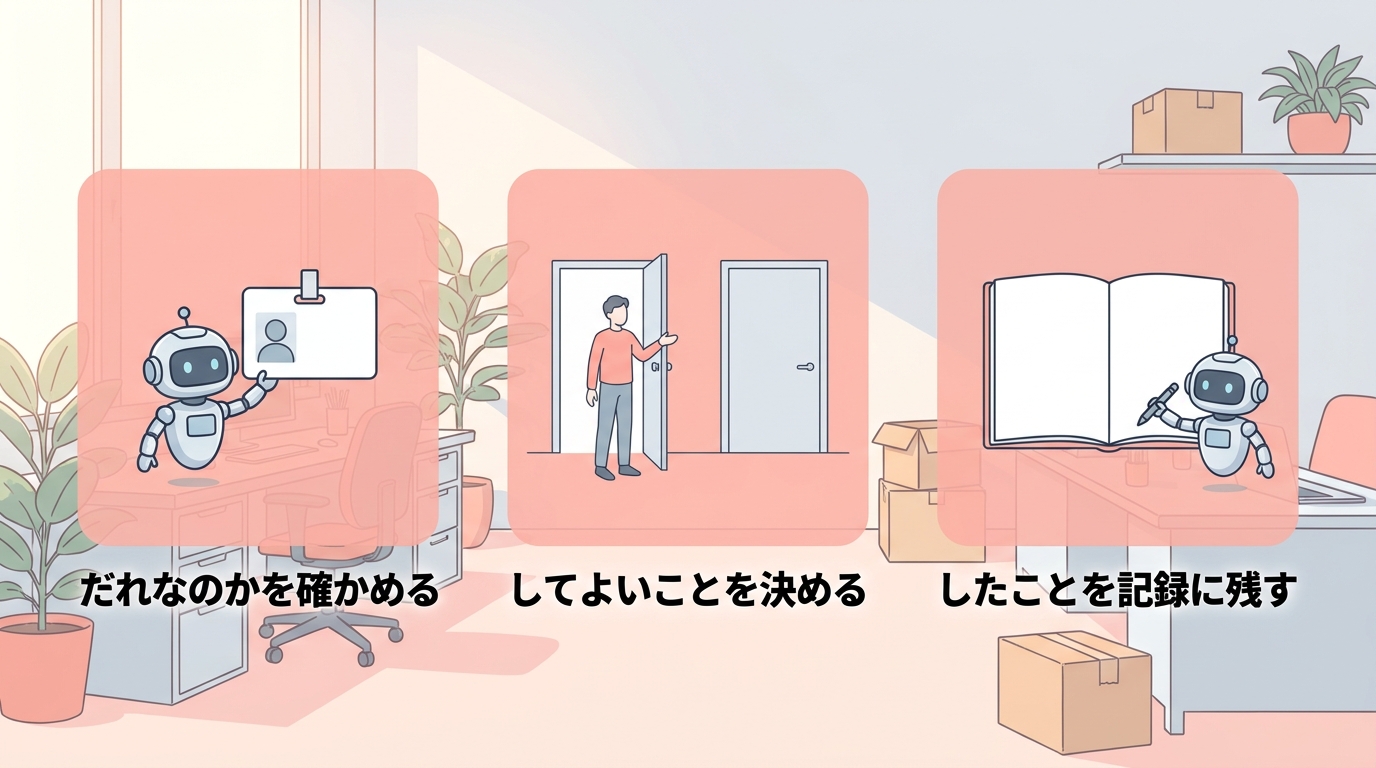 だれなのかを確かめる・してよいことを決める・したことを記録に残す の図